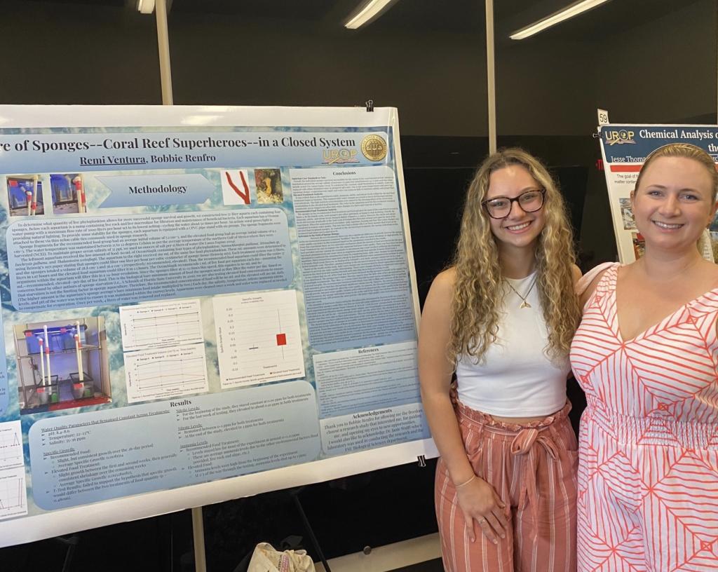 Bobbie Renfro (right) and her student Remi Ventura (left) who was presentating at the 2022 Undergraduate Research Symposium.
